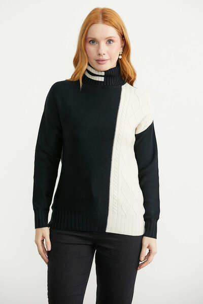 Sementa Pulover tricotat cu motiv pescar - Negru