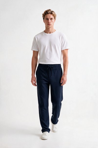 VESTRO Men's Jogger Striped Trousers with Zipper and Button Back Pockets Regu...