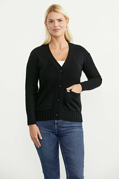Sementa V-Neck Knitwear Cardigan with Pockets - Black