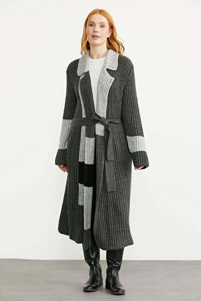 Sementa Belted Long Knitwear Cardigan - Anthracite