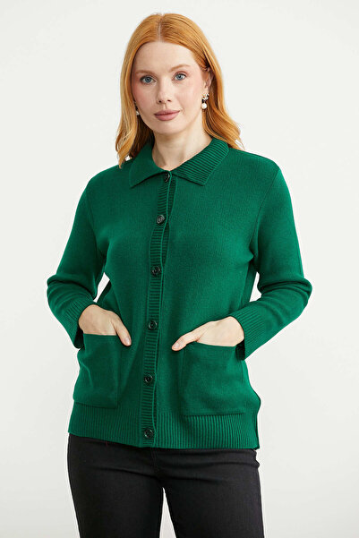 Sementa Shirt Collar Buttoned Wool Knitwear Cardigan - Green