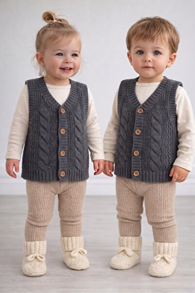 Nimini Kids Yeni Sezon Yumoş Örgü Desenli Triko Unisex Bebek Çocuk Yelek (0-8...
