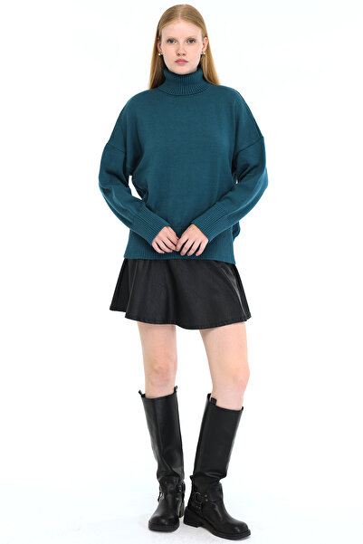 Trist Star Petrol ženski 100% pamučni jednobojni pleteni oversized džemper sa...
