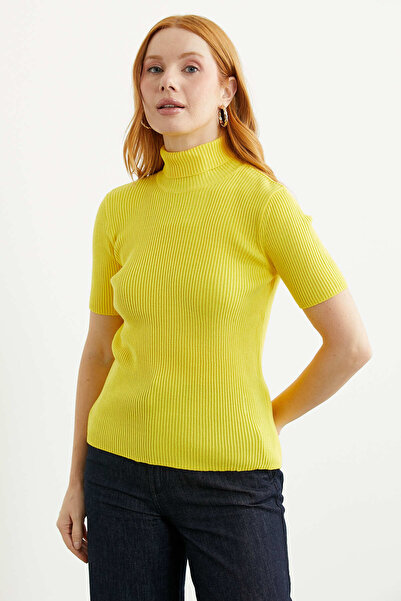 Sementa Full Turtleneck Short Sleeve Knitwear Sweater - Yellow