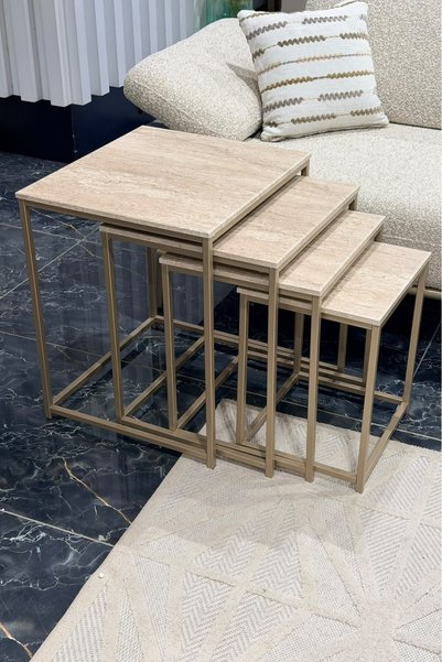 sandıkçı HACI HAFIZ Luna 4'lü Zigon Sehpa Seti, 12mm MDF Membran Üst Tabla, M...