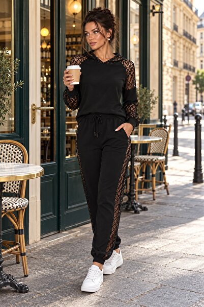 moda wanilia Women's Hooded Long Sleeve Lace Detailed Viscose Two Yarn Blouse...