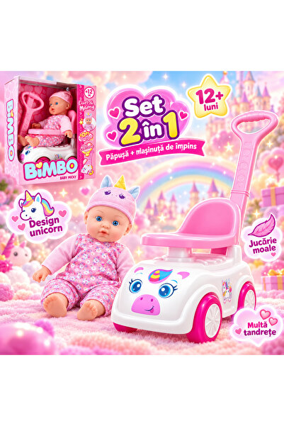 GLOBO Papusa bebelus Bimbo Baby Micky – set 2 în 1 papusa 41 cm si masinuta d...