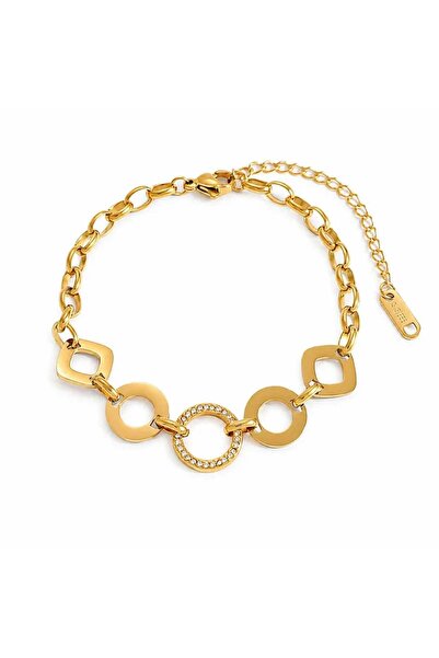 OEM Brățară Golden Halo – Zale Geometrice cu Pietre zirconii, Oțel Inoxidabil...