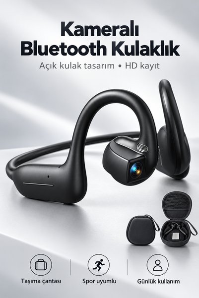 Tinytek Akıllı Kameralı Bluetooth Kulaklık, 8MP POV Video Kayıtlı Açık Kulak (Open-Ear) Spor Kulaklığı, Yapay Zeka Ses Çevirili Çift Mikrofonlu