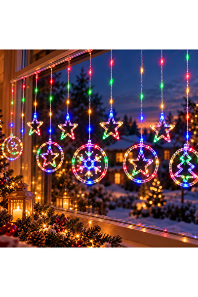 BellFyd Instalație de Crăciun LED perdea 4 m multicoloră, cu stele și ornamen...