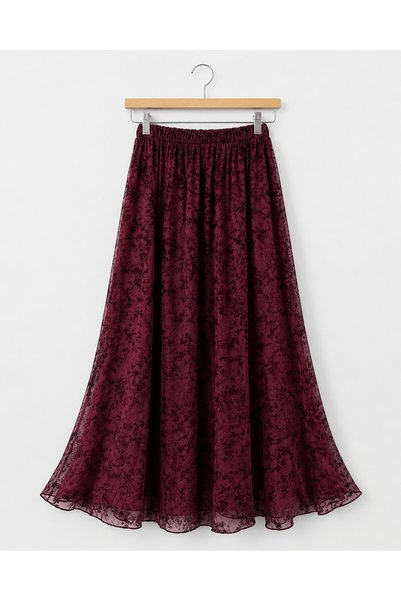 Hepsi Moda Flocked Printed Tulle Skirt - Plum