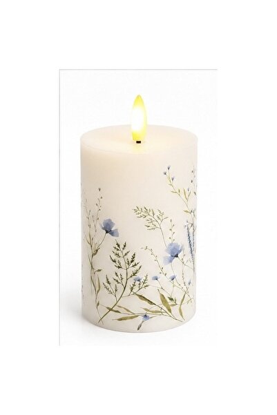Cortina Lumânare decorativă LED, cilindrică, cu imprimeu floral, flacără cu e...