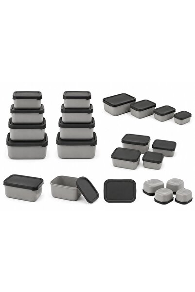 OEM Set de 4 recipiente pentru alimente cu capace, dreptunghiulare, gri, de d...