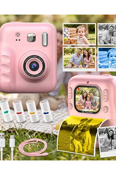 ECOPORT Çocuk Dijital Fotoğraf Makinesi Anında Baskı ve HD Video Kayıt Özellikli 5 kalem ve 4 rulo kağıt hed