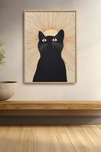 HOMEPACK Tablou cu pisică neagră minimalistă cu fascicul de lumină, poster cu...