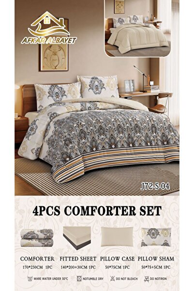 Afkar Albayet Luxury Summer Airy Plaid Bedspread Twin Size 140X200Cm 4Pcs Soft Microfiber - Quilted Comforter & Elastic Fitted Sheet Set