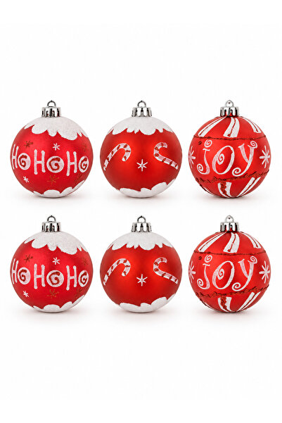 party mix Christmas Tree Ornament Red White Ho Ho Ho Joy Patterned Glitter Ba...