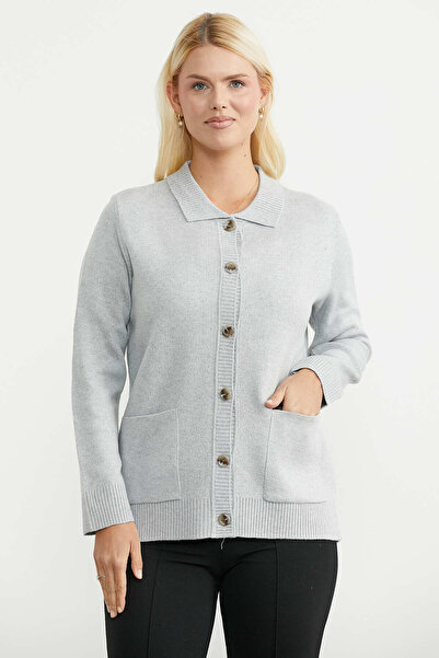 Sementa Shirt Collar Buttoned Wool Knitwear Cardigan - Light Gray
