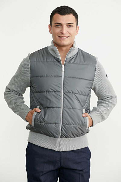 Sementa Quilted Combination Pocket Knitwear Coat - Light Gray