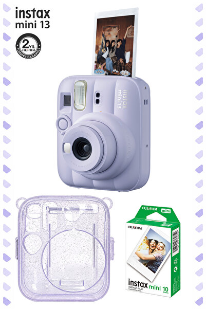 Fujifilm Instax Mini 13 Lila Fotoğraf Makinesi Simli Pleksi Kılıf ve 10'lu Film Hediye Seti-FOTSI00247-S3-10-