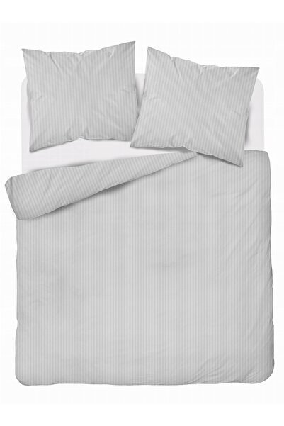 Detexpol Lenjerie de pat damasc 220x200 argintiu uni cu dungi de 1 cm Pure