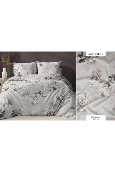 Karo Lenjerie de pat din satin 140x200 flori bej cu fermoar 5067 C Satin