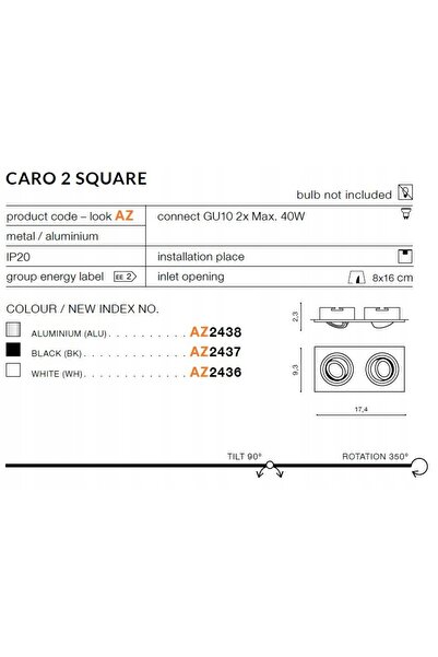 AZzardo Caro 2 Square AZ2438 Corp de iluminat cu ochiuri de prindere + GRATUIT