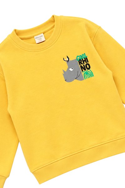 Divonette Boy's Yellow Long Sleeve Fun Printed Sweatshirt - Basic Comfortable Sweatshirt