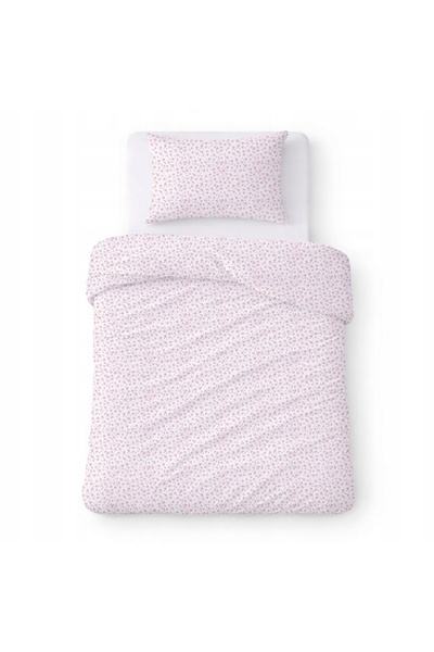 Karo Lenjerie de pat din bumbac 140x200 albă cu flori roz mici, model clasic