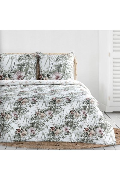 Eurofirany Lenjerie de pat satin 160x200 Nika 53 flori albe verzi