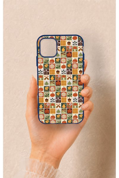 Vip Case iPhone 11 Compatible Autumn Themed Patchwork Patterned Silicone Case