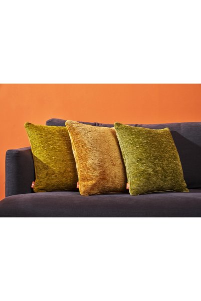 THE KUN Green Plain Chenille Textured 2-Piece Throw Pillow Cover Set with Piping Detail