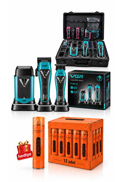 VGR Tıraş Makinesi Seti | V-035 S3 - Profesyonel 3'lü Vector Motor + 12 Saç S...