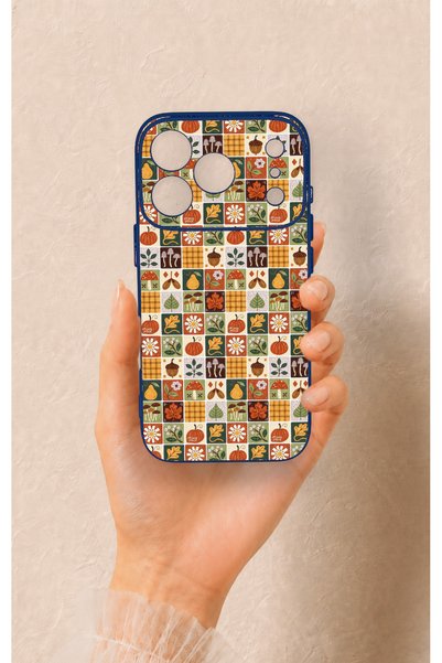Vip Case iPhone 17 Pro Compatible Autumn Themed Patchwork Patterned Silicone ...