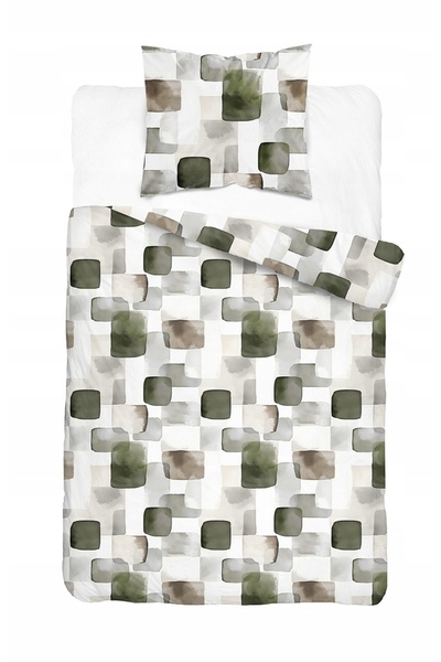 Detexpol Lenjerie de pat din satin 140x200 gri-verde cu model geometric -5994 B