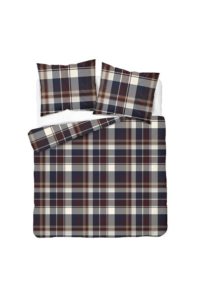 Detexpol Lenjerie de pat din satin 180x200 albastru marin bordo bej în carour...