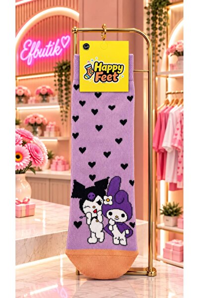 EFBUTİK Purple Kuromi & My Melody Patterned Socks