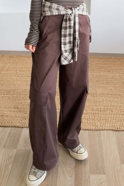 butikhola Brown Detachable Shirt Detailed Cargo Pants