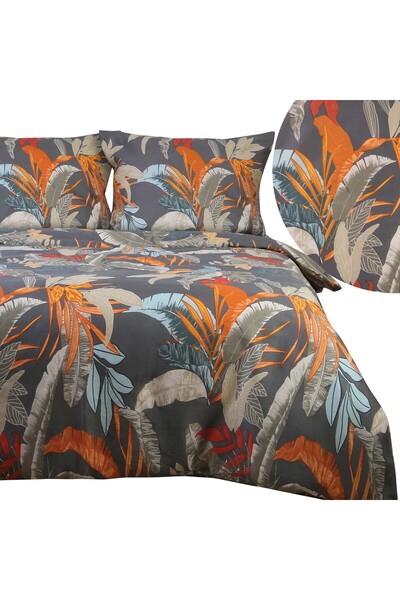 Darymex Lenjerie de pat satin 160x200 frunze gri portocaliu 1552/1 satinlove
