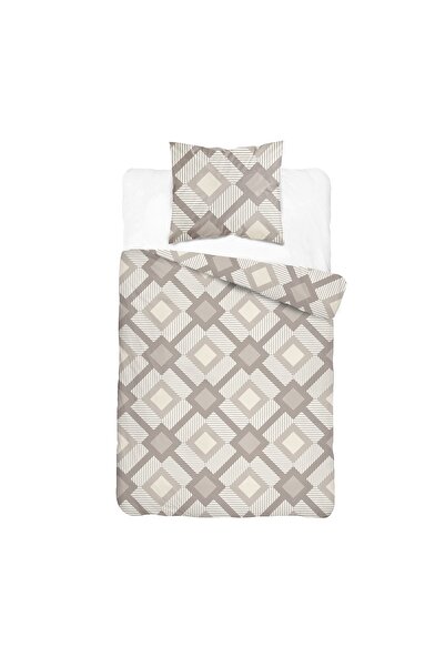 Detexpol Lenjerie de pat din satin, alb-bej, cu model geometric romboidal, 14...