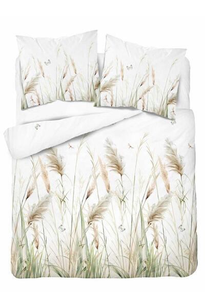 Detexpol Lenjerie de pat din bumbac 160x200 albă cu iarbă de pampas - 5756 A ...