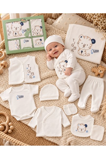 EDM Kidss Baby Boy 10-Piece Hospital Discharge Set Newborn Tiger Embroidered ...