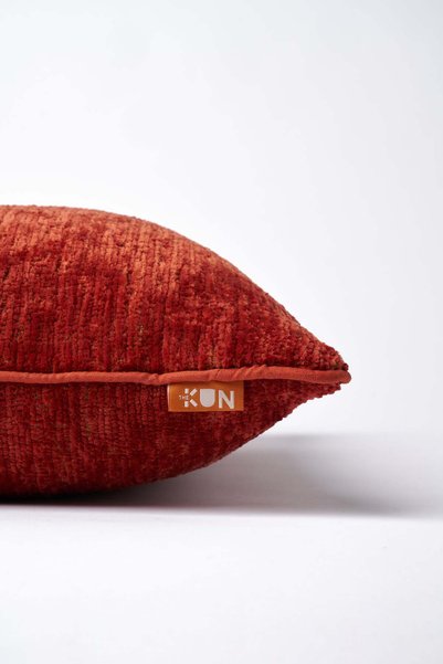 THE KUN Red Plain Chenille Textured 2-Piece Throw Pillow Cover Set with Piping Detail