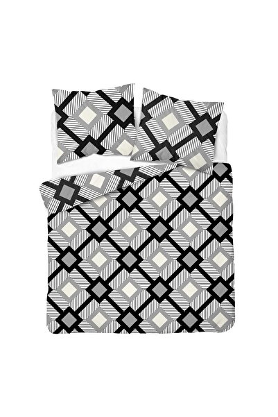 Detexpol Lenjerie de pat din satin 180x200 alb negru gri romb geometric-6068 A