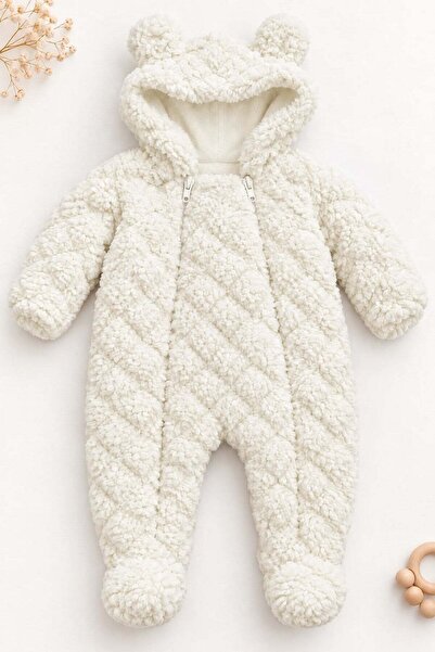 dinamik çocuk Baby Jumpsuit Plush Welsoft Double Zippered Lined Hooded Teddy ...