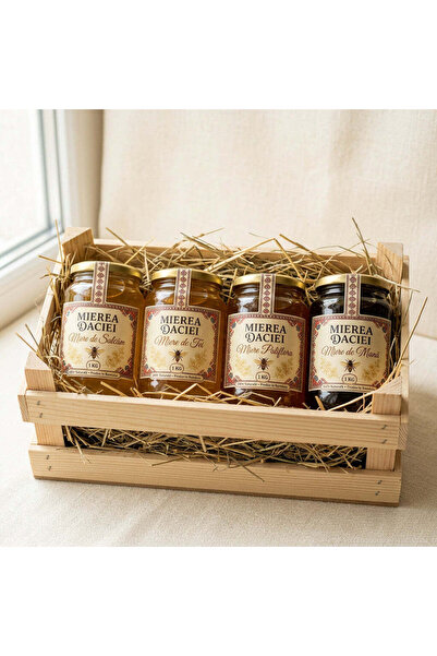 MIEREA DACIEI Cutie Rustică — 4×500g în Ladă Lemn