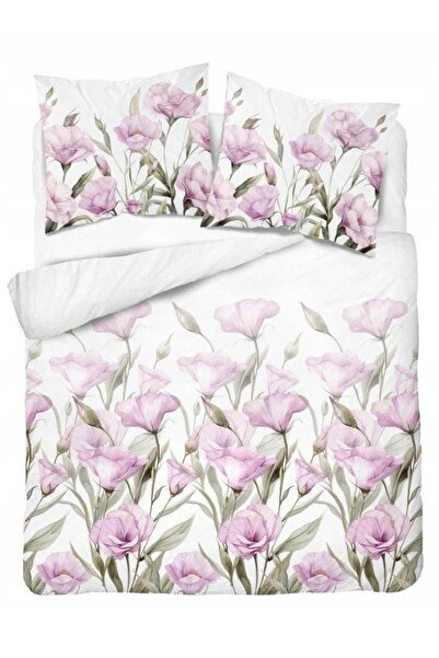 Detexpol Lenjerie de pat din satin 220x200 Flori roz mari pe fundal alb 5328 ...