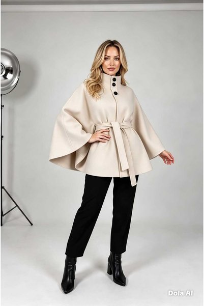 MODA ESRE FASHION Kemer Detaylı Kaşe Panço