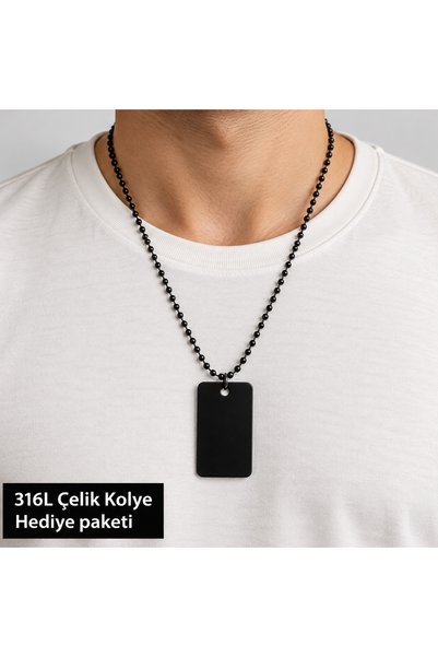 HER ŞEY NOTA www.herseynota.com 316L Steel Black Rectangular Plate Men's Neck...