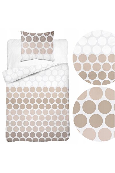 Detexpol Lenjerie de pat din satin 140x200 Bej cu buline pe alb - design mini...